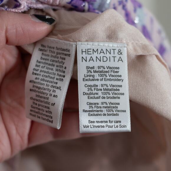 Hemant and Nandita Asia Long Sleeve Mini Dress Lilac Pink Tassel Boho XS NWT - Picture 9 of 9